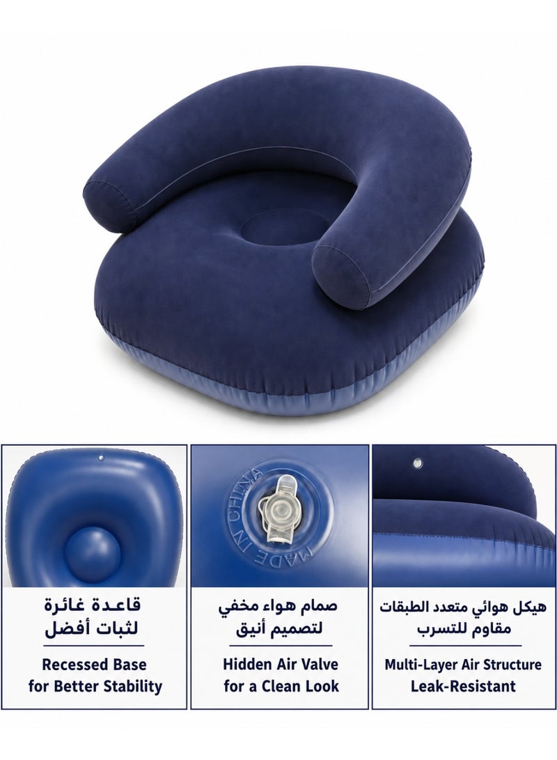 Inflatable U-Shape Lazy Sofa Chair, Flocked Portable Blow Up Couch for Indoor & Outdoor, Navy Blue (73x73x52cm), Free foot pump included - Image 4