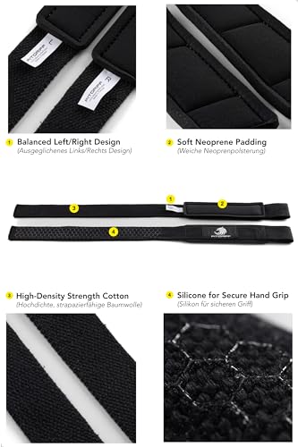 Fitgriff® Lifting Wrist Straps for Weightlifting, Gym, Deadlift, Workout (Made of Premium Cotton & Padded) - Men & Women (XS, Black (Silicone-Grip)) - Image 3