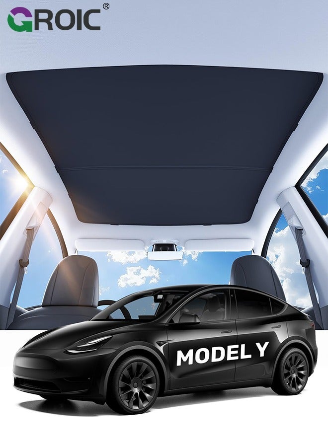 GROIC 2024 Upgrade Tesla Model Y Sunshade Roof [No-Sag, Sun Protection] [Magnetic No Gaps] Tesla Model Y Accessories 2024 Heat Insulation Foldable Roof Sun Shade for Model Y 2020-2024 - Gen 3 Black - Image 1
