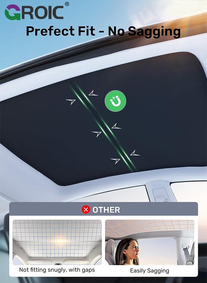 GROIC 2024 Upgrade Tesla Model Y Sunshade Roof [No-Sag, Sun Protection] [Magnetic No Gaps] Tesla Model Y Accessories 2024 Heat Insulation Foldable Roof Sun Shade for Model Y 2020-2024 - Gen 3 Black - Image 2