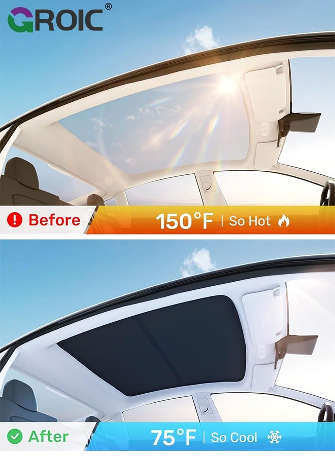 GROIC 2024 Upgrade Tesla Model Y Sunshade Roof [No-Sag, Sun Protection] [Magnetic No Gaps] Tesla Model Y Accessories 2024 Heat Insulation Foldable Roof Sun Shade for Model Y 2020-2024 - Gen 3 Black - Image 3