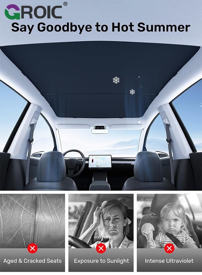 GROIC 2024 Upgrade Tesla Model Y Sunshade Roof [No-Sag, Sun Protection] [Magnetic No Gaps] Tesla Model Y Accessories 2024 Heat Insulation Foldable Roof Sun Shade for Model Y 2020-2024 - Gen 3 Black - Image 4