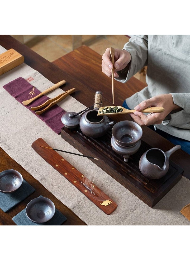 QUESERA 4 Pieces Wooden Incense Holder Handmade Wooden Incense Stick Holder Wood Incense Burner Ash Catcher of Brass Yin an - Image 2