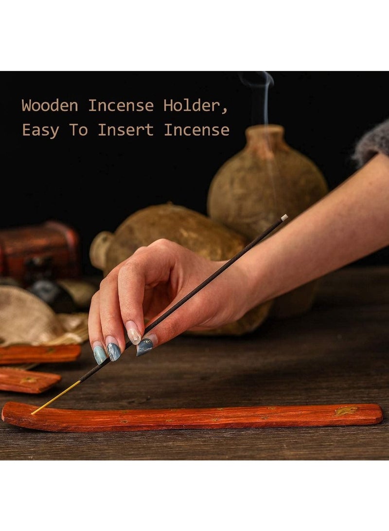 QUESERA 4 Pieces Wooden Incense Holder Handmade Wooden Incense Stick Holder Wood Incense Burner Ash Catcher of Brass Yin an - Image 3