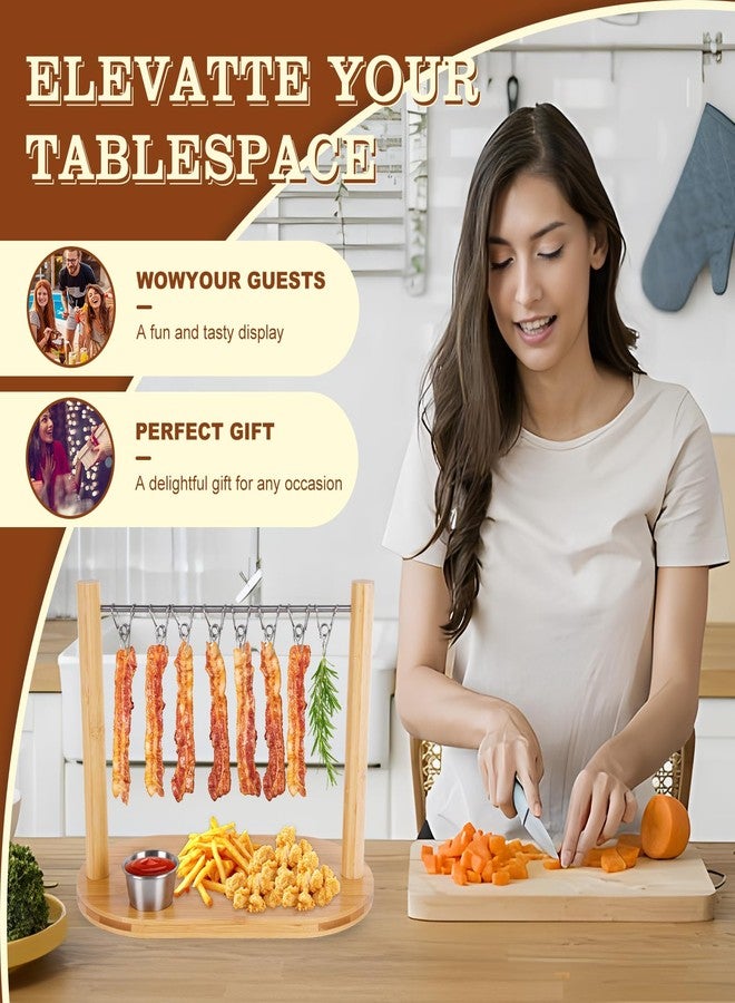 SoeKoa Bacon Display Rack, Bacon Holder with Bacon Serving Dissents, Suspended Exquisite Bacon Holder, Bacon Tray for Bacon Gifts, Birthday Parties, Party Activities, Countertop Display Of Bacon Rack - Image 4