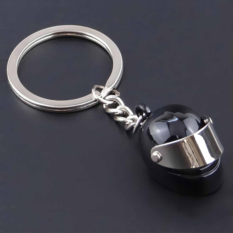 YHT 2PCS Motorcycle Helmet Keychain Set - Black and Silver 3D Mini Metal Pendants - Image 4
