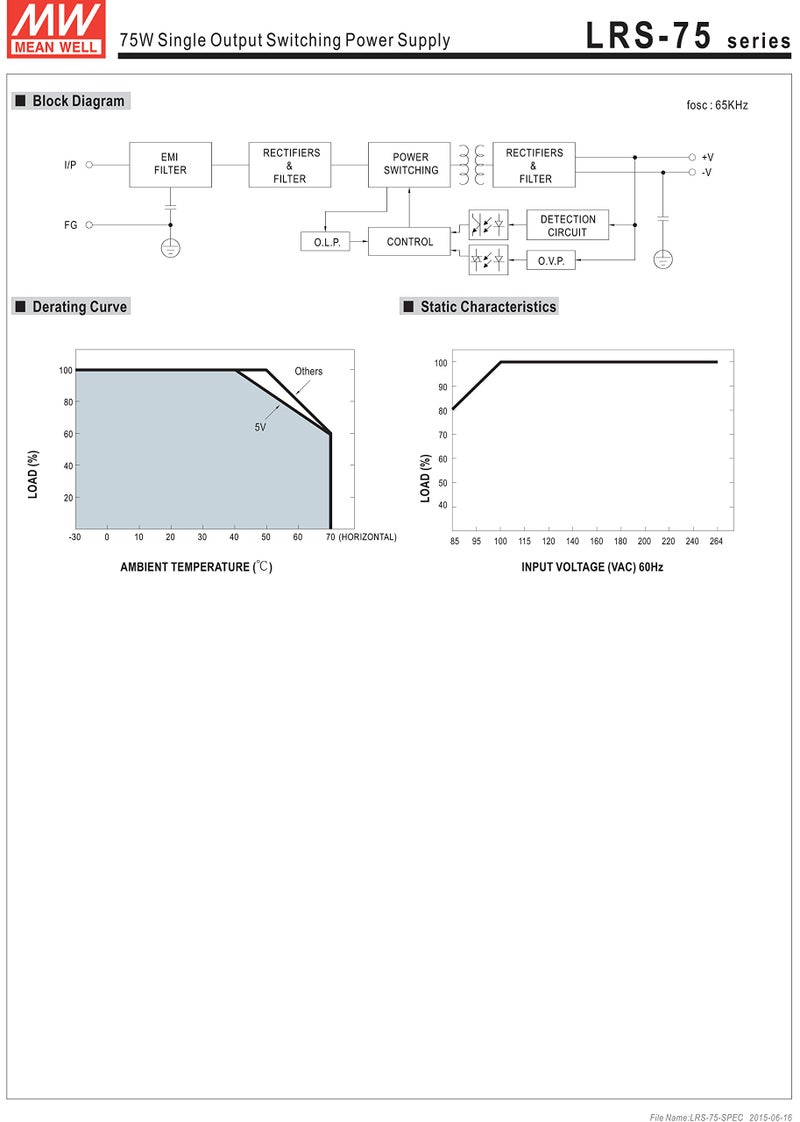 MEAN WELL LRS-75-15 LRS-75 Series 75 W Single Output 15 V Enclosed Switching Power Supply - 1 item(s) - Image 4