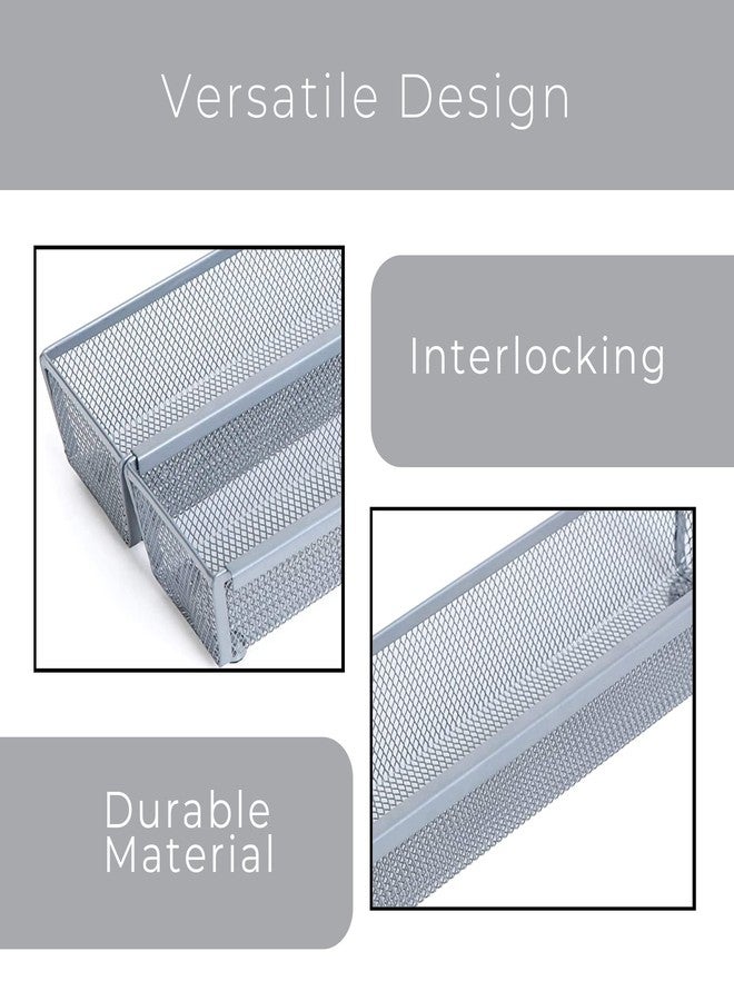 Smart Design Drawer Organizer - (12 x 3 Inch) - Steel Metal Mesh Tray - w/ Interlocking Arm Connection - Utensils, Silverware, Organization - Kitchen [Silver] - Image 4