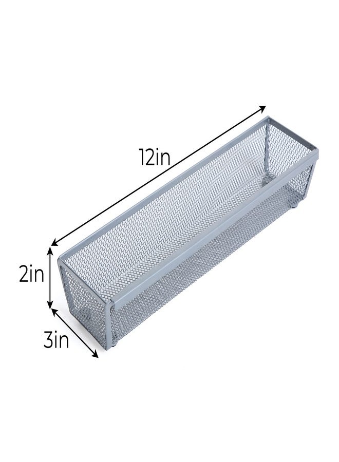 Smart Design Drawer Organizer - (12 x 3 Inch) - Steel Metal Mesh Tray - w/ Interlocking Arm Connection - Utensils, Silverware, Organization - Kitchen [Silver] - Image 3