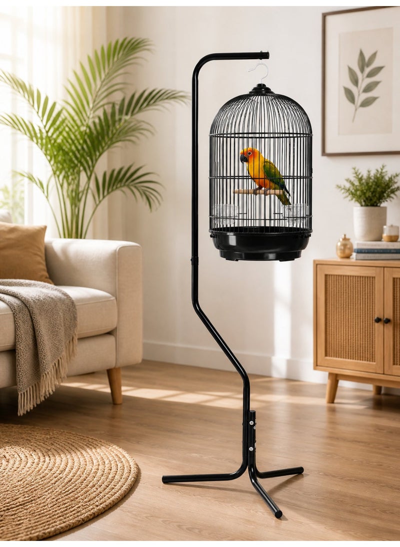 Bird Cage Metal With Hanging Stand 3 Legs Base Black 162x49 Cm Iron - Image 1