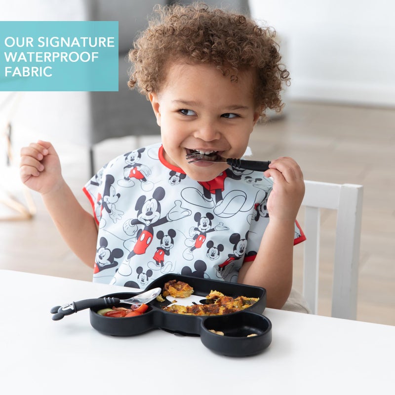 بمبكنز مريلة ديزني ميكي ماوس جونيور بأكمام قصيرة للأطفال الصغار من عمر 1 إلى 3 سنوات مقاومة للماء وقابلة للغسل والبقع والرائحة الكلاسيكية - Image 3