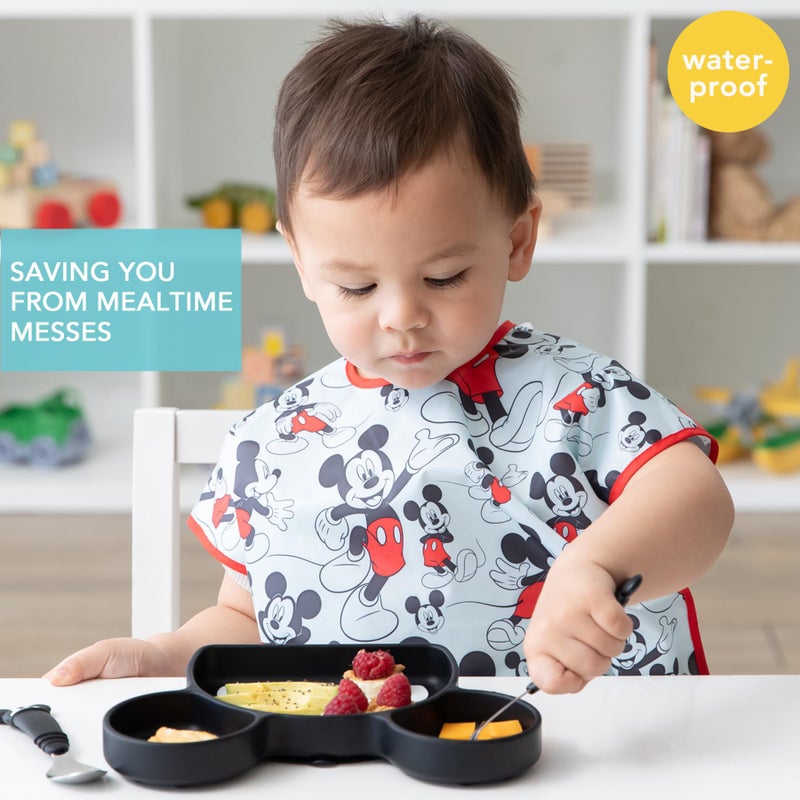 بمبكنز مريلة ديزني ميكي ماوس جونيور بأكمام قصيرة للأطفال الصغار من عمر 1 إلى 3 سنوات مقاومة للماء وقابلة للغسل والبقع والرائحة الكلاسيكية - Image 2