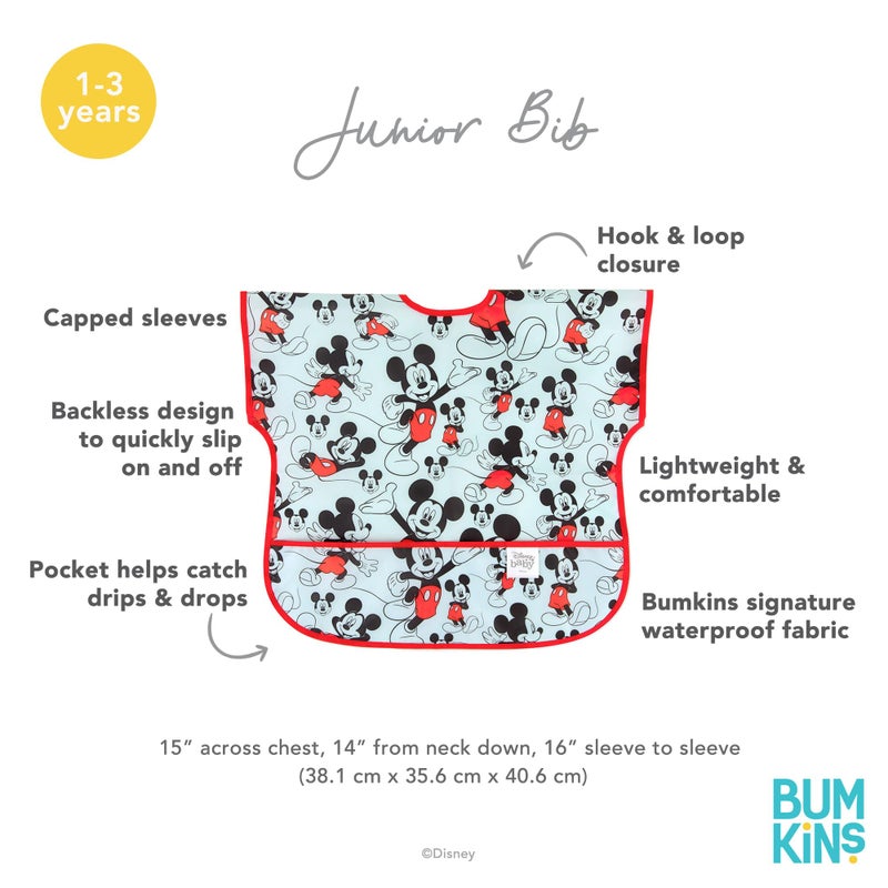بمبكنز مريلة ديزني ميكي ماوس جونيور بأكمام قصيرة للأطفال الصغار من عمر 1 إلى 3 سنوات مقاومة للماء وقابلة للغسل والبقع والرائحة الكلاسيكية - Image 5