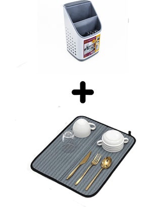Devigo Countertop Cutlery + Dish Drying Mat 2-Piece Kitchen Set 