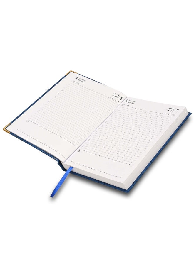 FIS 2027 A5 Diary, 148x210mm Size, 1 Side Padded Vinyl Cover, 1 Day a Page Format, Golden Corners, 60gsm White Paper, English/Arabic, Blue Cover-FSDI22AE27BL - Image 4
