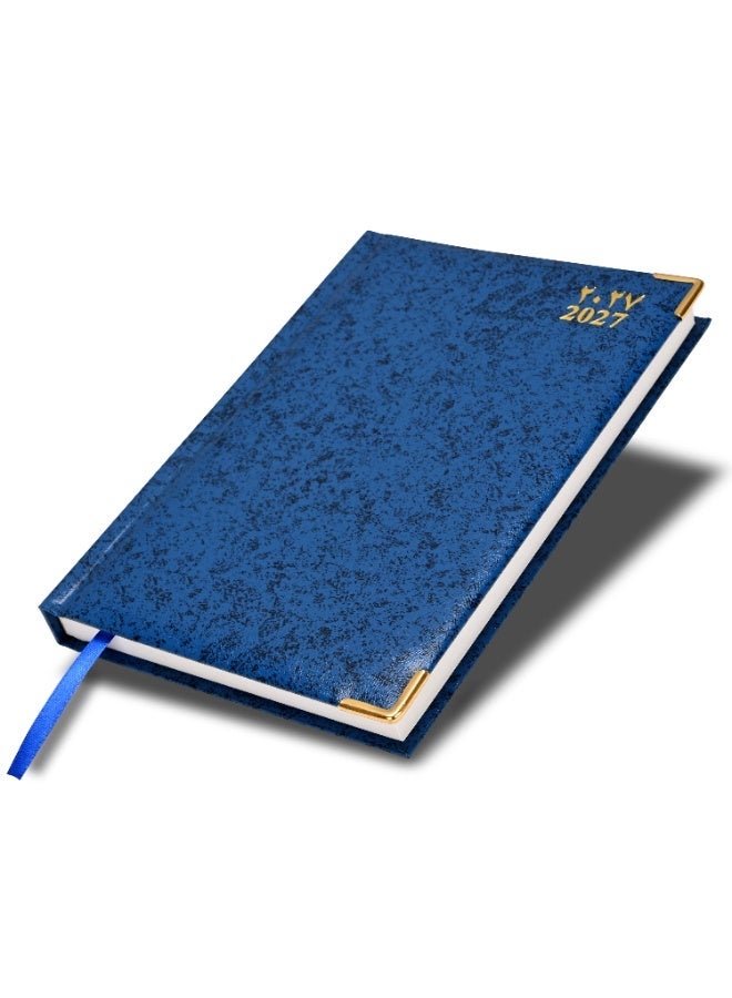 FIS 2027 A5 Diary, 148x210mm Size, 1 Side Padded Vinyl Cover, 1 Day a Page Format, Golden Corners, 60gsm White Paper, English/Arabic, Blue Cover-FSDI22AE27BL - Image 1