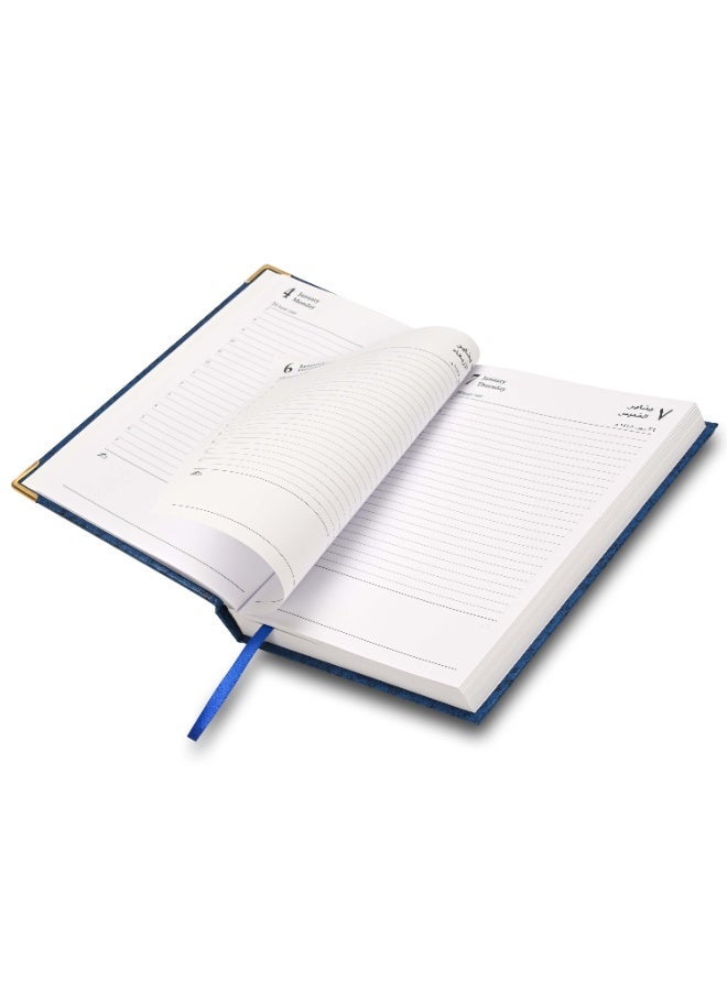 FIS 2027 A5 Diary, 148x210mm Size, 1 Side Padded Vinyl Cover, 1 Day a Page Format, Golden Corners, 60gsm White Paper, English/Arabic, Blue Cover-FSDI22AE27BL - Image 2
