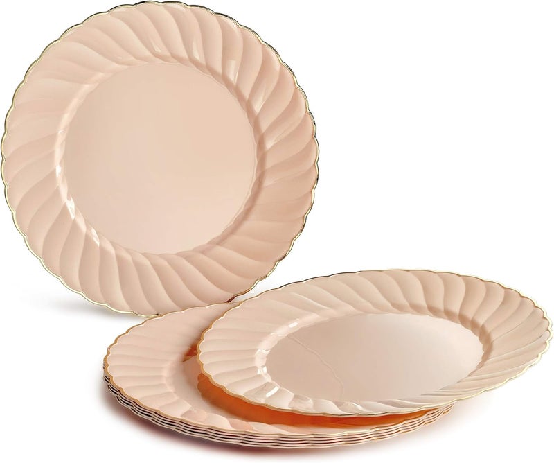 OCCASIONS FINEST PLASTIC TABLEWARE " OCCASIONS " 50 Plates Pack (25 Guests)-Vintage Wedding Party Disposable Plastic Plate Set -25 x 10.25'' Dinner + 25x7.5'' Salad/dessert plates (Blossom Blush Pink & Gold) - Image 2