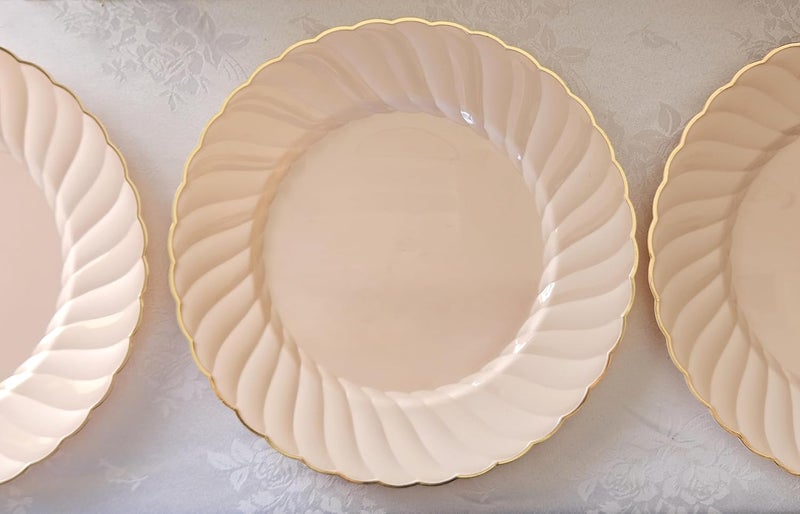 OCCASIONS FINEST PLASTIC TABLEWARE " OCCASIONS " 50 Plates Pack (25 Guests)-Vintage Wedding Party Disposable Plastic Plate Set -25 x 10.25'' Dinner + 25x7.5'' Salad/dessert plates (Blossom Blush Pink & Gold) - Image 4