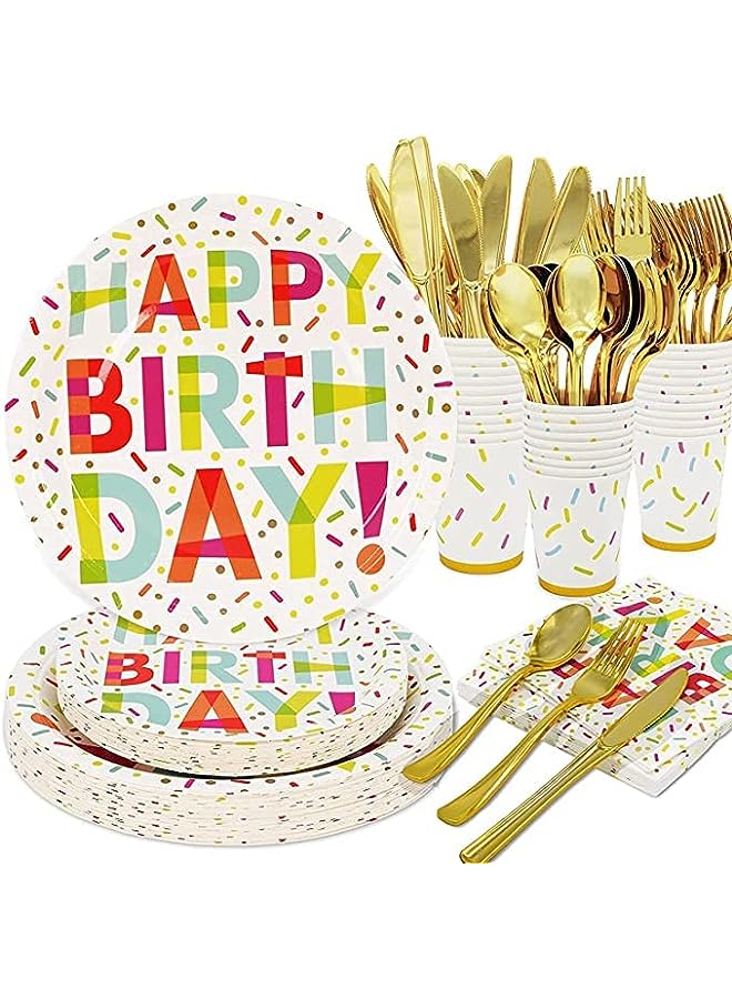 Raxoom Party Disposable Dinner Plates, Cups, Napkins, Straws, Knives, Forks, Spoons Set  96 Pieces - Image 1