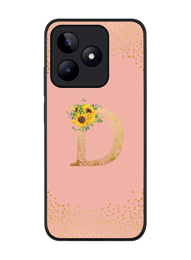 Stylizedd Rugged Black edge case for Realme C51 / Realme Note 50 4G,Custom Monogram Initial Letter Floral Pattern Alphabet - D (Rose Pink) - Image 1
