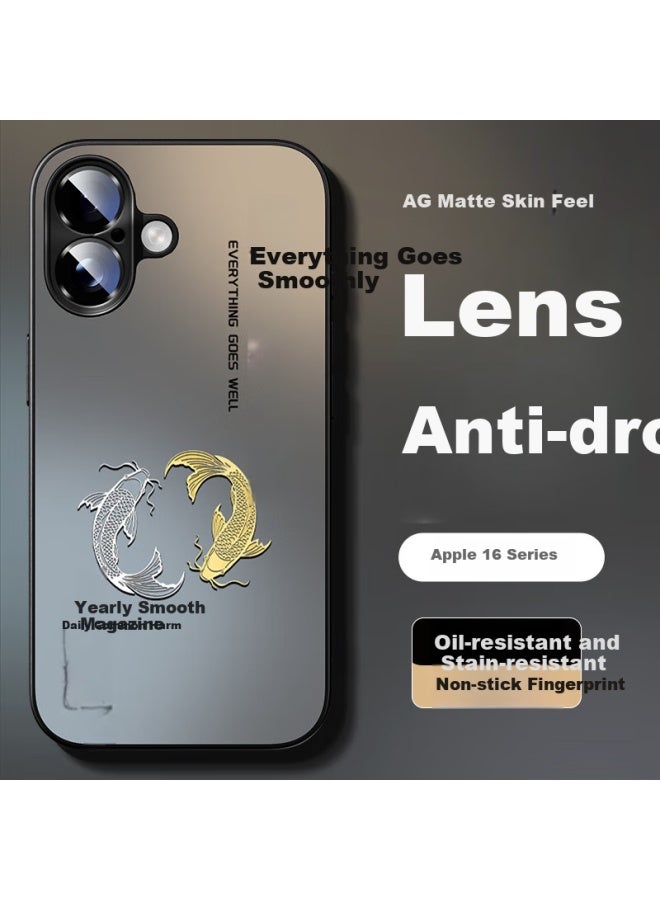 Xp Apple 16 Phone Case Full Cover Lens Iphone 16 Protective Case Ultra-Thin Heat Dissipation Frosted Cartoon Men And Women Models Anti-Fall Business High-End Sense - Graphite Gray Circular Pisces - Image 2