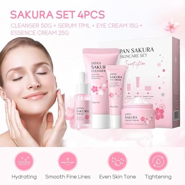 FirstFly Skin Care Sets for Women/Girls JAPAN SAKURA Beauty Gift Sets Skincare Kit with Cleanser, Serum, Eye Cream, Face Cream Travel Pamper Sets for Women Gifts,Skin Care Sets & Kits - Image 4