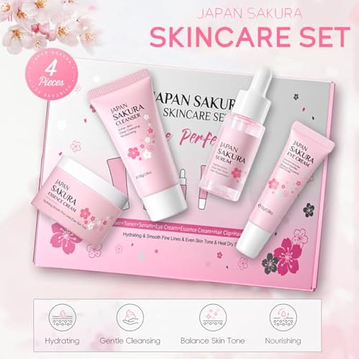 FirstFly Skin Care Sets for Women/Girls JAPAN SAKURA Beauty Gift Sets Skincare Kit with Cleanser, Serum, Eye Cream, Face Cream Travel Pamper Sets for Women Gifts,Skin Care Sets & Kits - Image 2