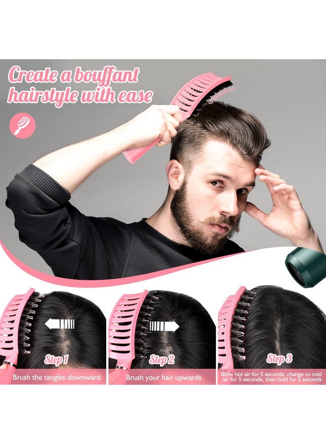 URTHEONE Sh,Urtheone Detangling Hairbrush Boar Bristle Curved Vented Hair Brush For Women Men Kids Curly Thick Long Short Wet Or Dry Hair, Faster Blow Drying(2Pack, Black&Pink) - Image 2