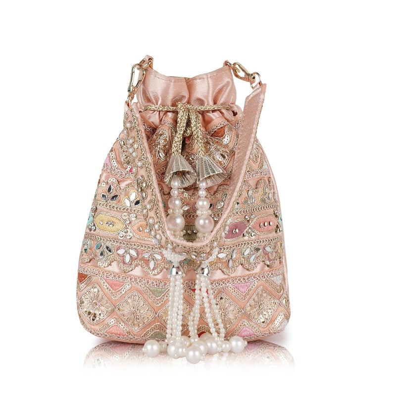 PLANX Velvet SilK Stylish Fancy Embroidery Unique Design Traditional Ethnic Wedding Party Handheld Potli For Women - Image 1