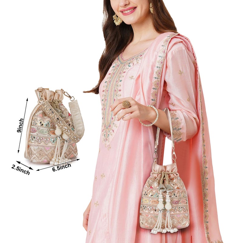 PLANX Velvet SilK Stylish Fancy Embroidery Unique Design Traditional Ethnic Wedding Party Handheld Potli For Women - Image 2