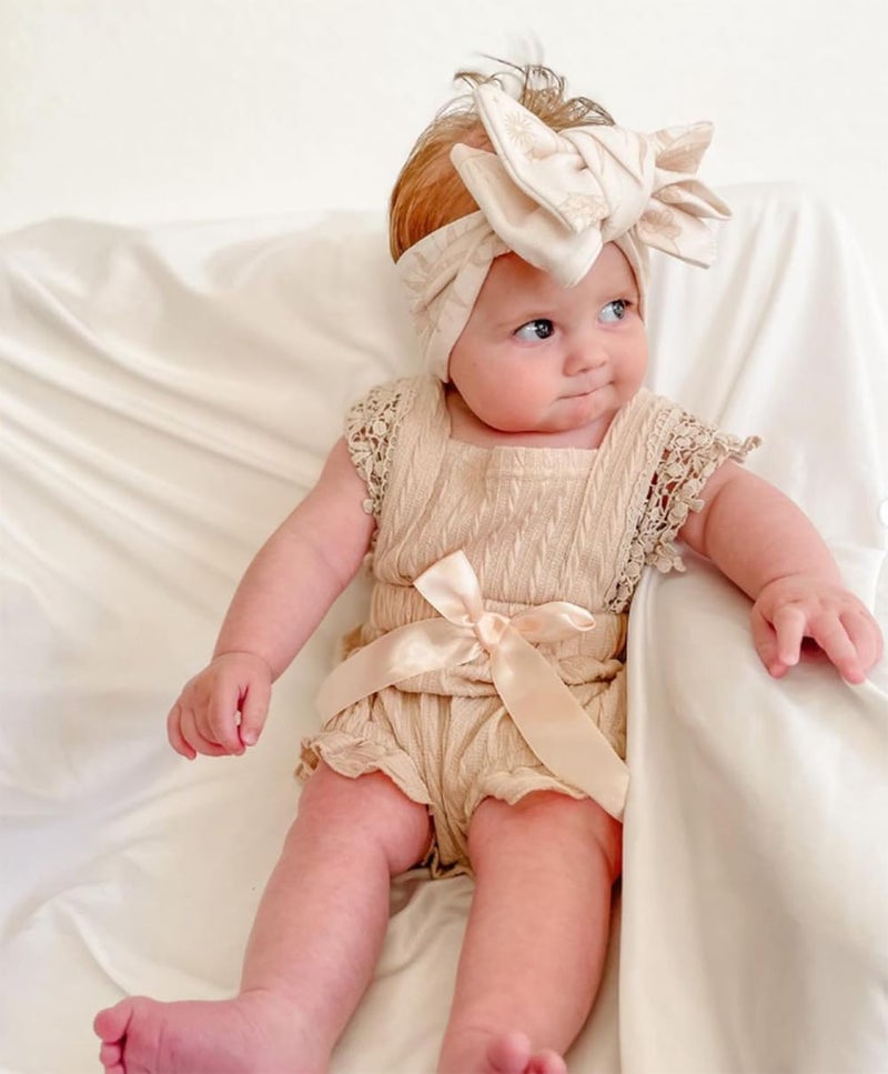 Douhoow Infant Baby Girl Plaid Romper Baby Short Sleeve Pleated Romper Bodysuit Summer Spring Outfits (Beige,0-3 Months) - Image 5