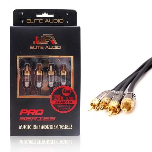Elite Audio Pro Series 20ft 4Channel Car Audio RCA Cable Triple Shielded Brass Connectors Oxygen Free Copper Noise Reducing Audio Cable for Amplifiers Subwoofers Speakers and Processors PRO420