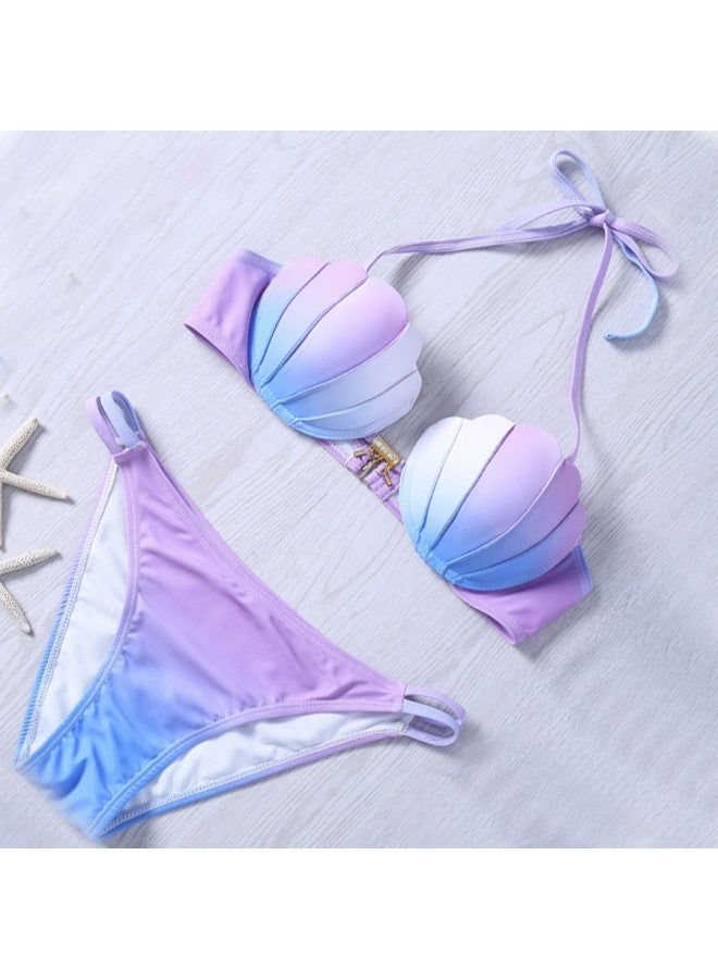 Swimsuit European And American Mermaid Bikini Swimsuit 5 Gradient Shell Bikini Swimsuit-Color:Pearl Boxer Briefs-Size:S - Image 3