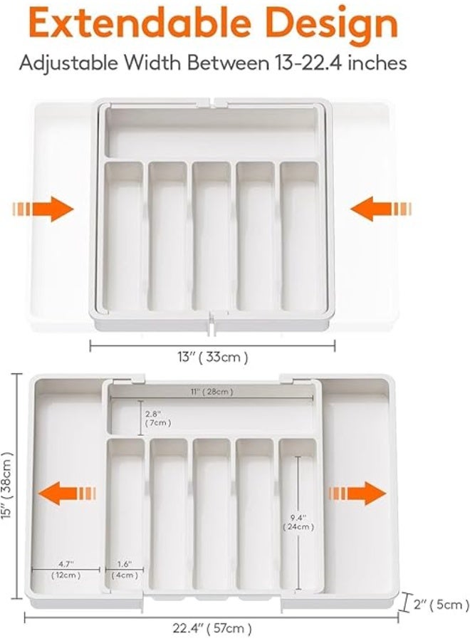 منظم درج أدوات المائدة – صينية أدوات قابلة للتوسيع للمطبخ، حامل أدوات طعام بلا BPA، تخزين بلاستيكي قابل للتعديل للملاعق والشوك والسكاكين - Image 5