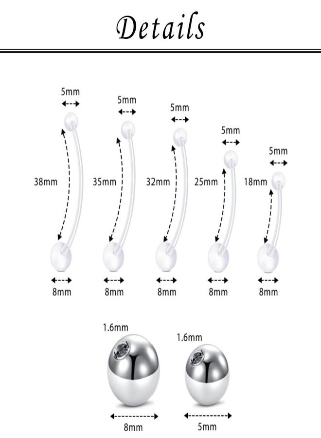حلقات سرة الحمل TOKRING 14G، مجوهرات ثقب السرة للحوامل، حلقة سرة طويلة شفافة ومرنة من البلاستيك للنساء الحوامل مع كرات بديلة 18 مم - 38 مم، بلاستيك ومعدن - Image 2