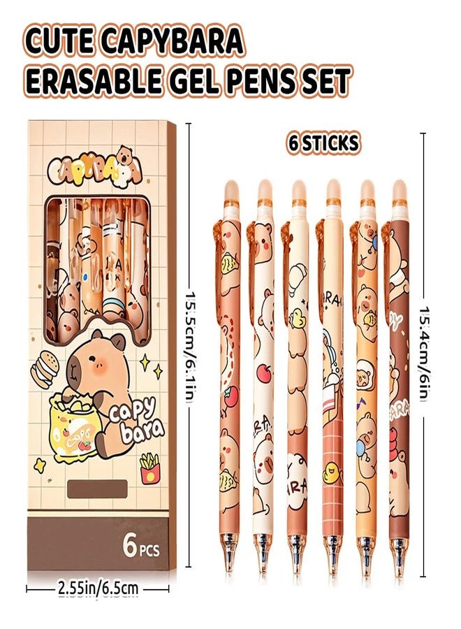 Climberty® Capybara 6Pcs Erasable Gel Pens Set - Click Erasable Gel Pens with Rubber Eraser Cap, Blue Ink Cute Cartoon Capybara Student Writing Office Stationeries Gift Pack (Blue) - Image 2