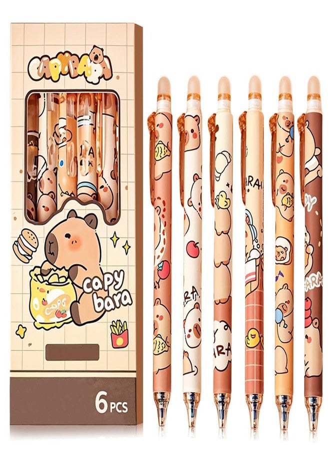 Climberty® Capybara 6Pcs Erasable Gel Pens Set - Click Erasable Gel Pens with Rubber Eraser Cap, Blue Ink Cute Cartoon Capybara Student Writing Office Stationeries Gift Pack (Blue) - Image 1