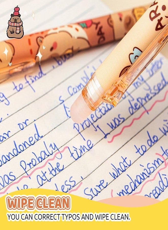 Climberty® Capybara 6Pcs Erasable Gel Pens Set - Click Erasable Gel Pens with Rubber Eraser Cap, Blue Ink Cute Cartoon Capybara Student Writing Office Stationeries Gift Pack (Blue) - Image 4
