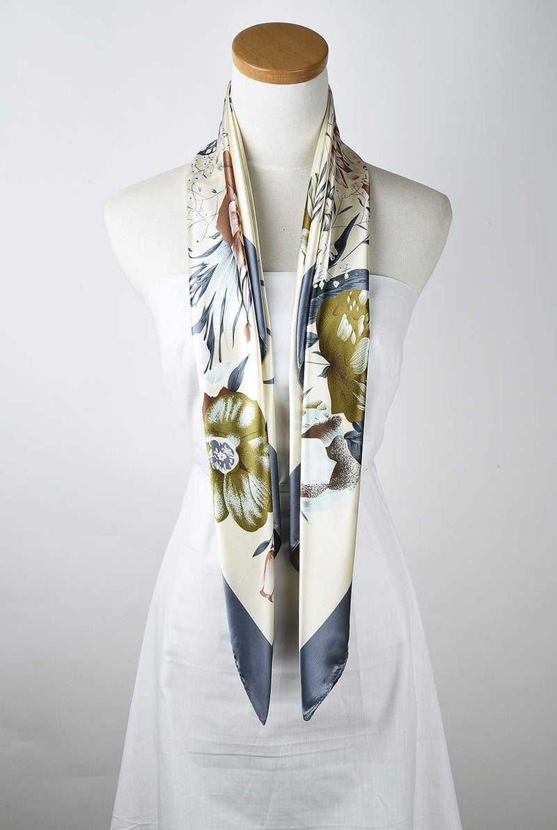 corciova Large Square Silk Like Lightweight Scarf Hair Wrap Women Grey Flower Curly Headband Tie Sleeping at Night Fashion - Image 5