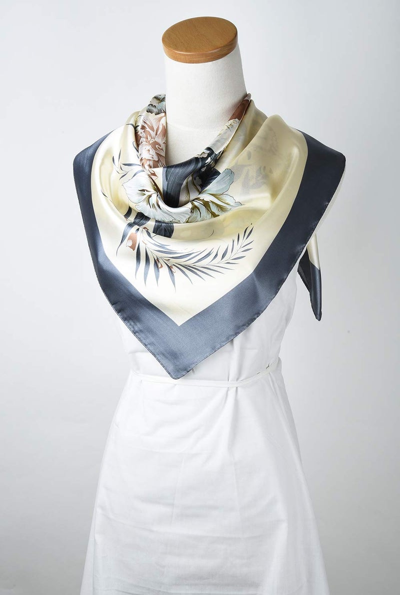 corciova Large Square Silk Like Lightweight Scarf Hair Wrap Women Grey Flower Curly Headband Tie Sleeping at Night Fashion - Image 4