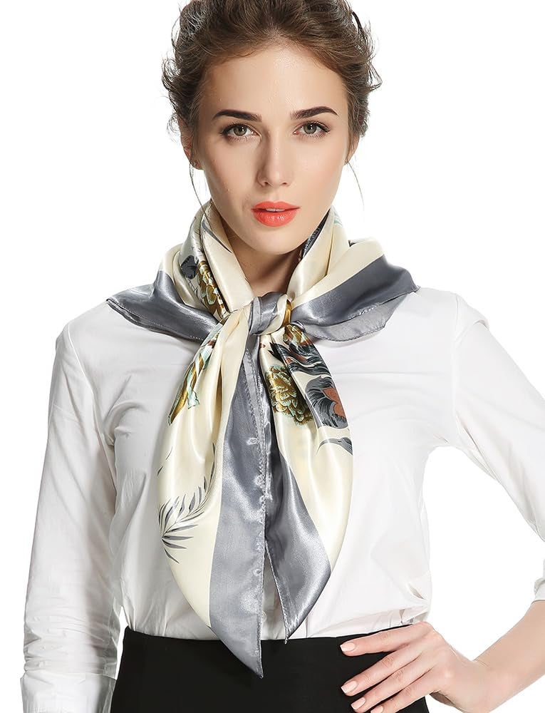 corciova Large Square Silk Like Lightweight Scarf Hair Wrap Women Grey Flower Curly Headband Tie Sleeping at Night Fashion - Image 2