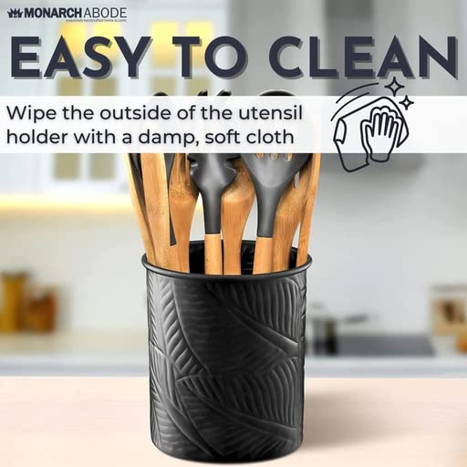 Monarch Abode 49677 Metal Handcrafted Floral Embossed Caddy  Kitchen Interior Organizer for Utensils  Crock for Cooking Utensils  Multipurpose  Large Utensil Holder  Antique Copper Finish - Image 5