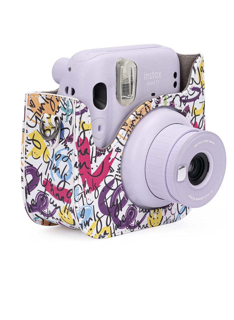 KASTWAVE for Fujifilm Instax Protective Case PU Leather Instax Camera Compact Case for Fujifilm Instax Mini 11/9/8/8+ Instant Film Camera (Graffiti)  - Image 1