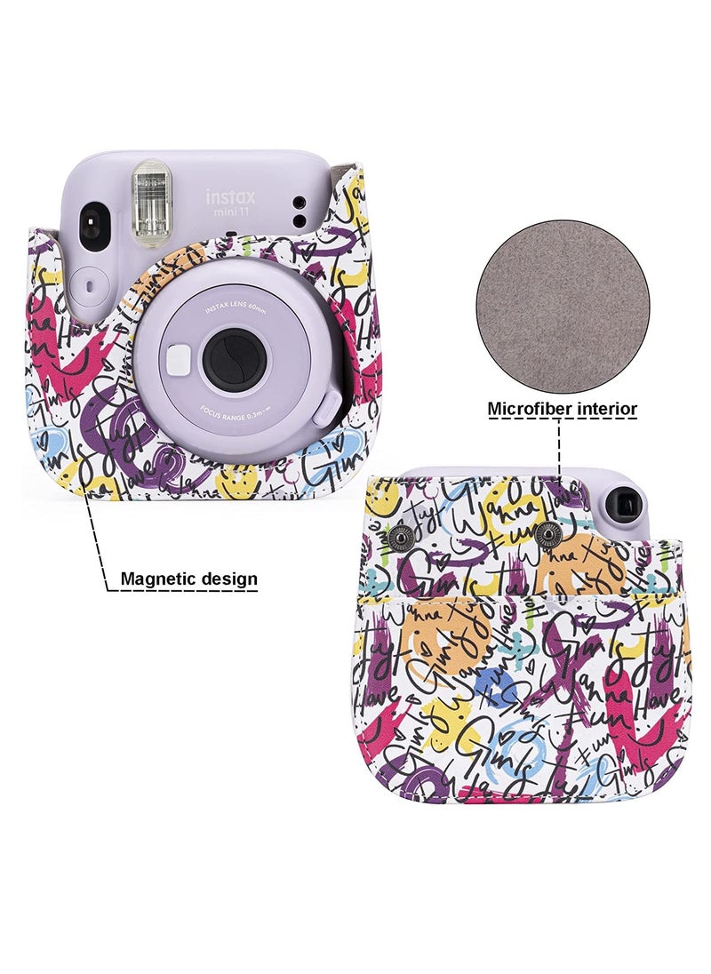 KASTWAVE - for Fujifilm Instax Protective Case PU Leather Instax Camera Compact Case for Fujifilm Instax Mini 11/9/8/8+ Instant Film Camera (Graffiti) - Image 1
