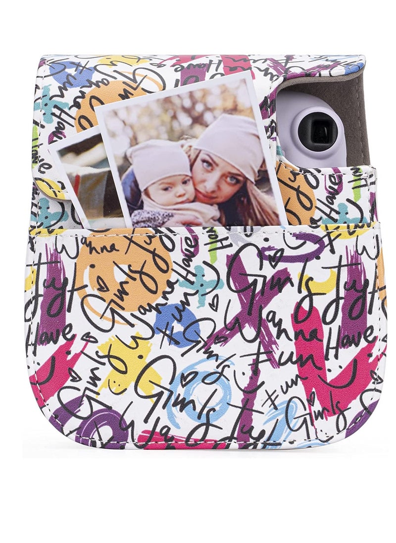 KASTWAVE for Fujifilm Instax Protective Case PU Leather Instax Camera Compact Case for Fujifilm Instax Mini 11/9/8/8+ Instant Film Camera (Graffiti)  - Image 2