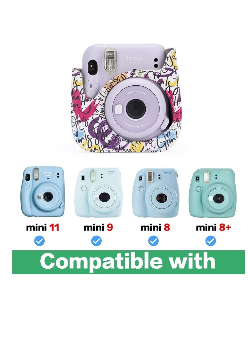 KASTWAVE for Fujifilm Instax Protective Case PU Leather Instax Camera Compact Case for Fujifilm Instax Mini 11/9/8/8+ Instant Film Camera (Graffiti)  - Image 3