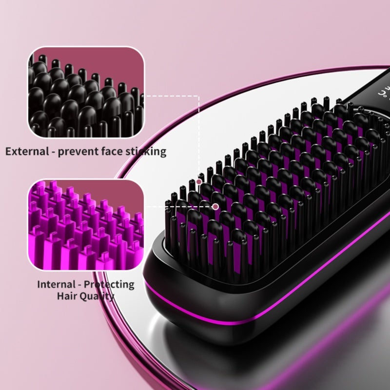 Negative Ion Hair Straightener Comb: 3-Level Temperature Control, 4000mAh Battery, 3-Hour Fast Type-C Charging - Red Compact Portable Styling Tool for Home, Travel, Dormitory and Car Use - Image 5
