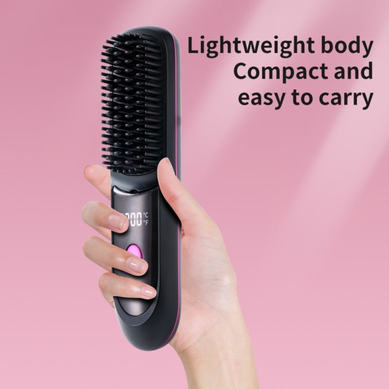 Negative Ion Hair Straightener Comb: 3-Level Temperature Control, 4000mAh Battery, 3-Hour Fast Type-C Charging - Red Compact Portable Styling Tool for Home, Travel, Dormitory and Car Use - Image 2