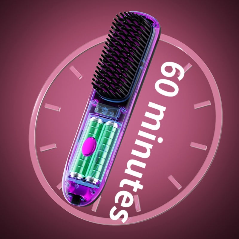 Negative Ion Hair Straightener Comb: 3-Level Temperature Control, 4000mAh Battery, 3-Hour Fast Type-C Charging - Red Compact Portable Styling Tool for Home, Travel, Dormitory and Car Use - Image 3